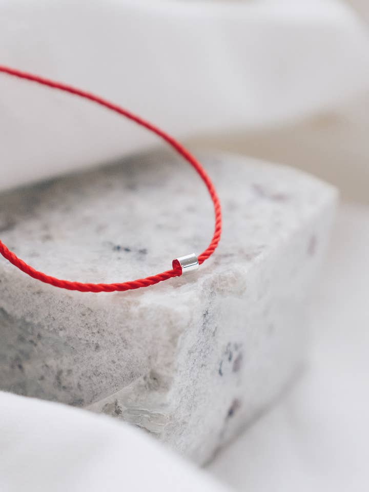 Red String Silver Tube Necklace for wholesale by Lyon and Feather