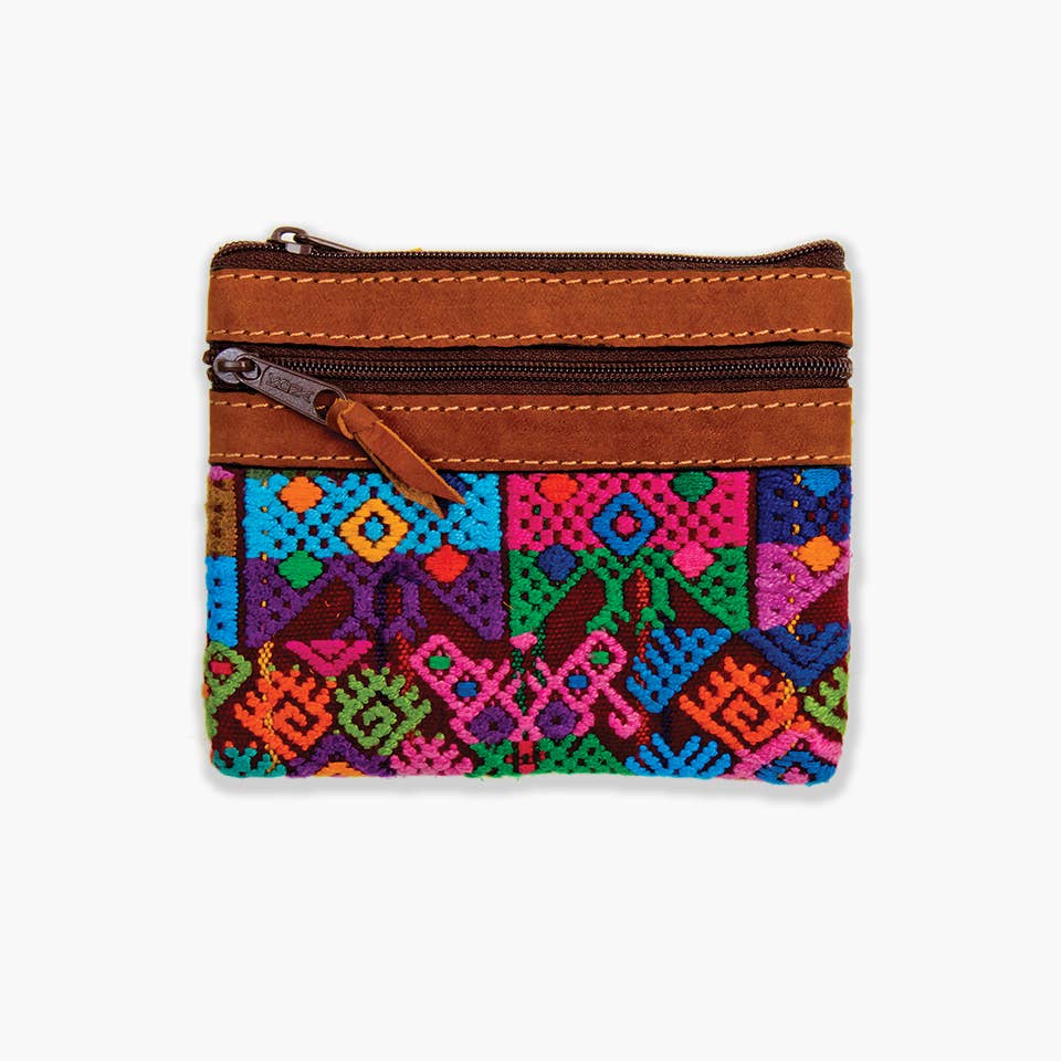 Altiplano – wholesale Coin purse – Women’s – Leather and Geo Huipile 2-Zip Change Purse