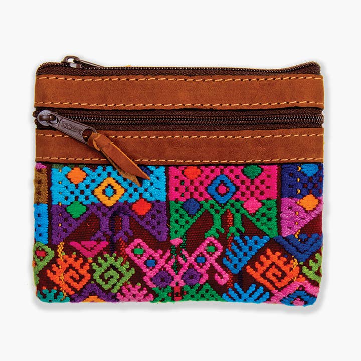 Altiplano – wholesale Coin purse – Women’s – Leather and Geo Huipile 2-Zip Change Purse0