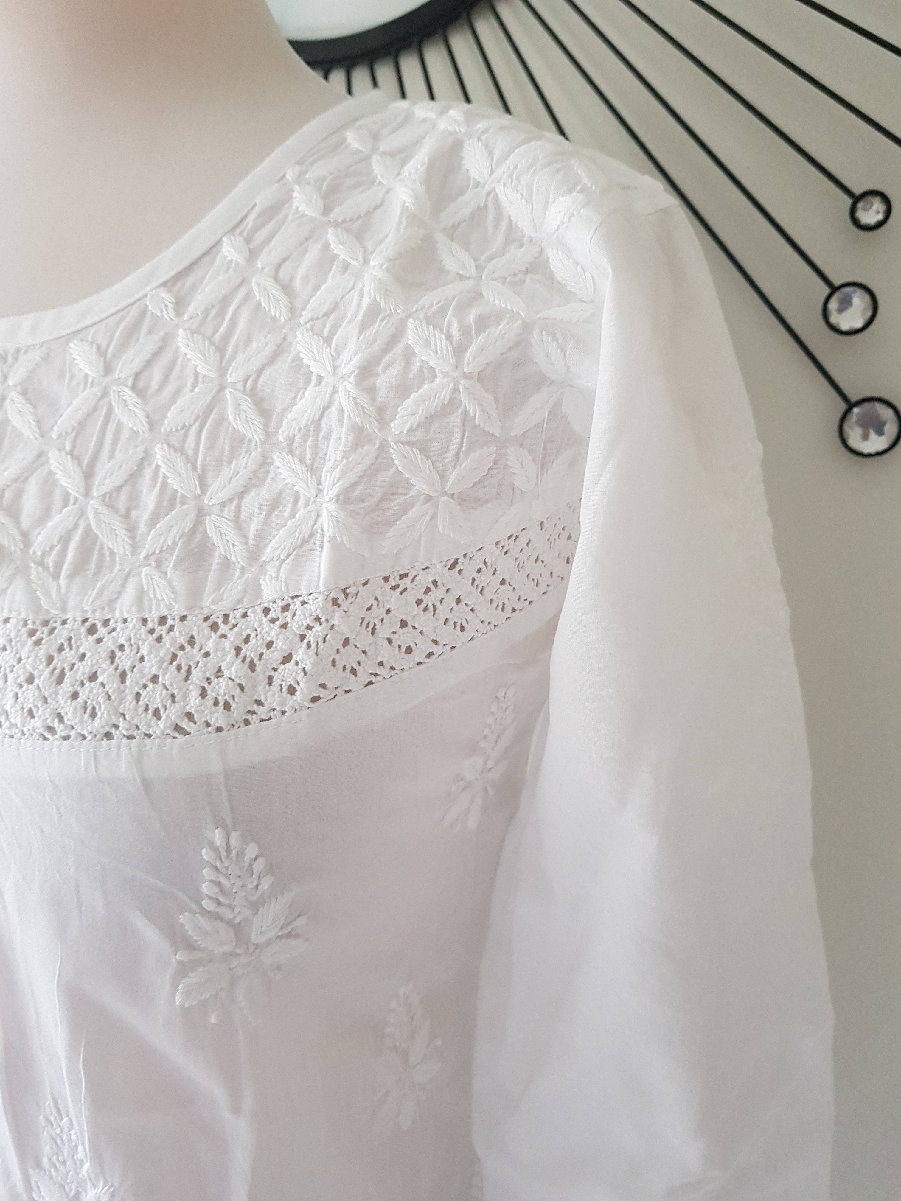 EeshaBoutique Australia - Wholesale Blouse – Women’s - White Short Embroidered Shirt6