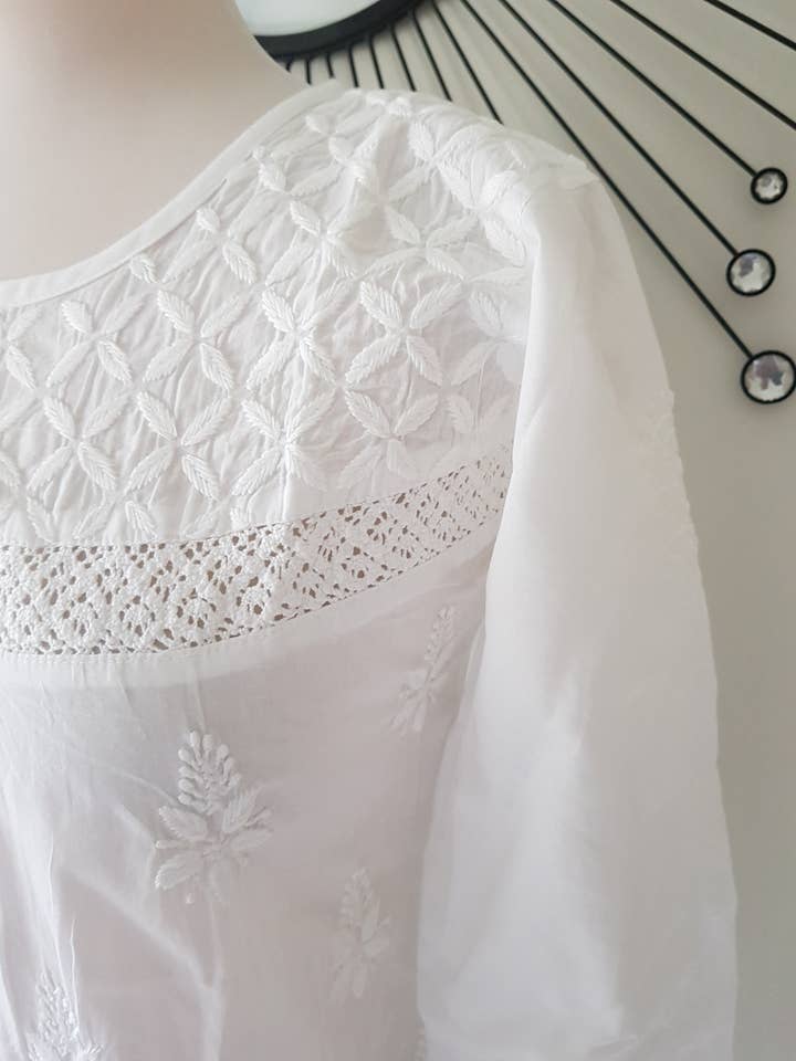 EeshaBoutique Australia - Wholesale Blouse – Women’s - White Short Embroidered Shirt6