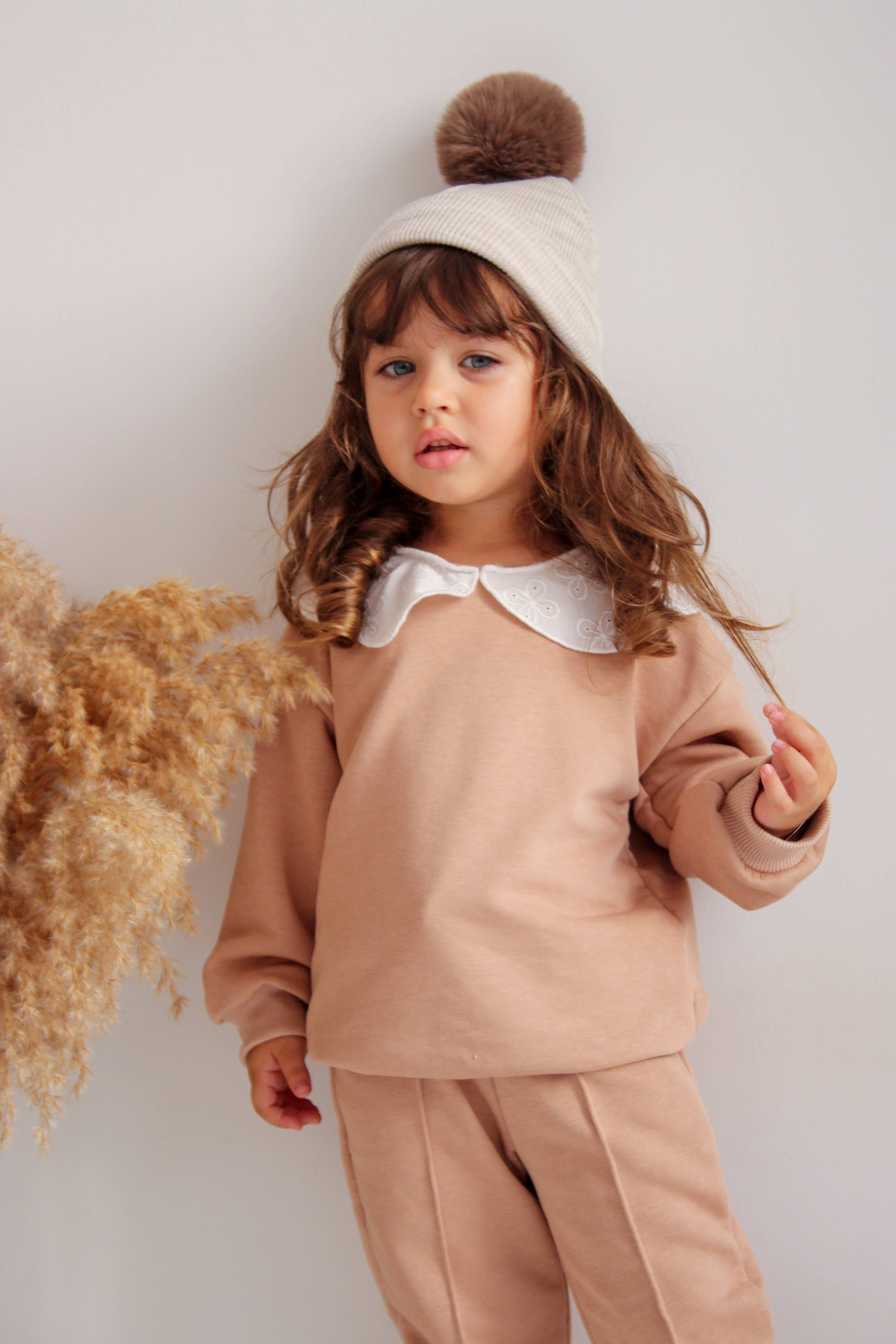 Vizon Single Pom Pom Baby/Kid's Marble Beige Beanie Hat 0-8 Years for wholesale on Faire5