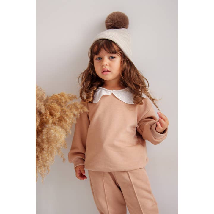 Vizon Single Pom Pom Baby/Kid's Marble Beige Beanie Hat 0-8 Years for wholesale on Faire5