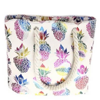 RAINBOW PINEAPPLE ON CREAM BAG W/ZIPPER for wholesale by Bean & Vanilla