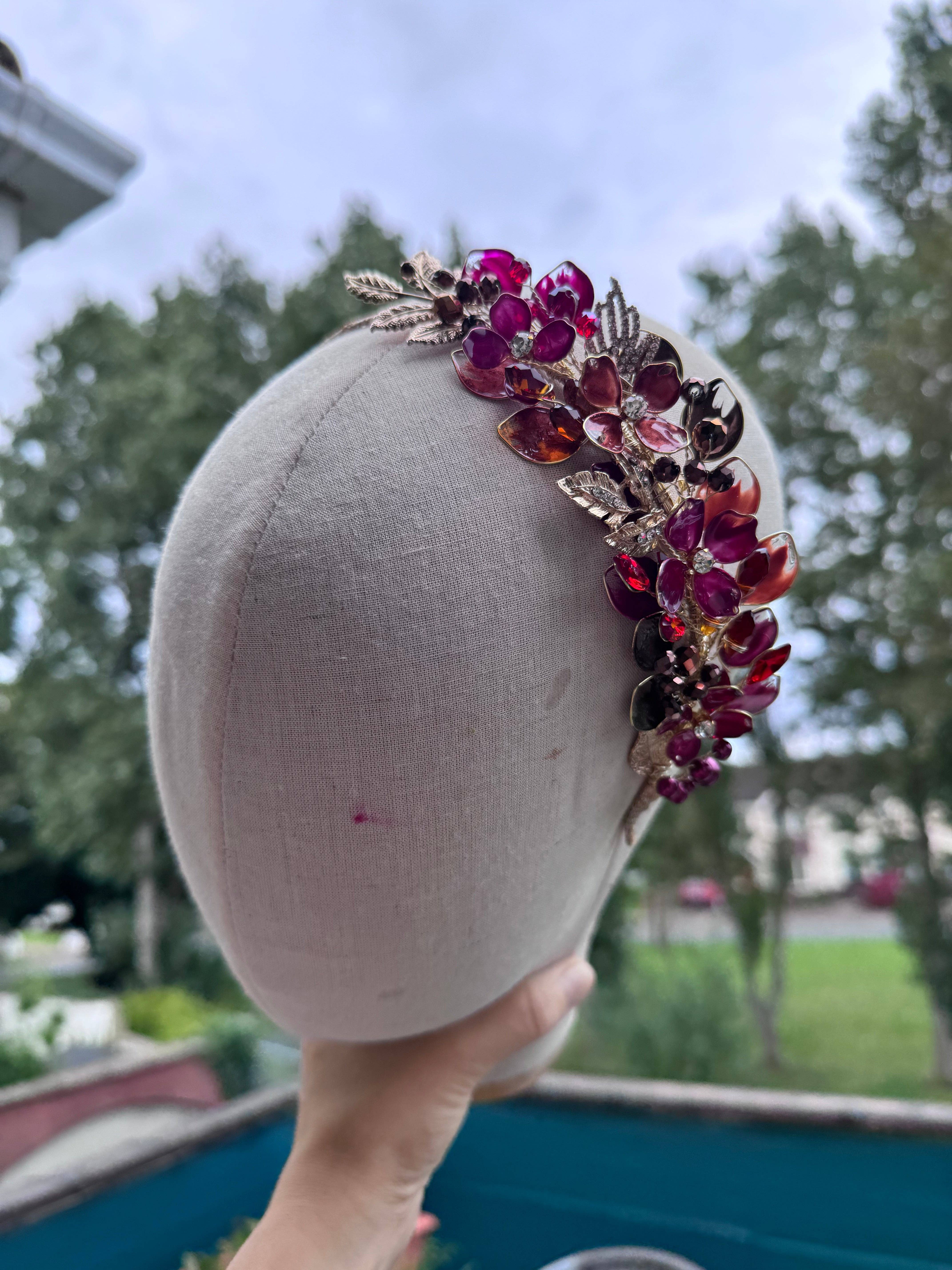 Preciuspearls - Wholesale Fashion Headband - Women's - Burgundy and Brown side Heapdiece1