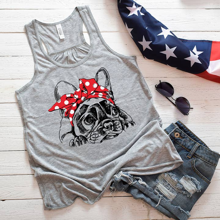 Débardeur Frenchie Red Bandana Racerback pour la vente par Squishy Faces