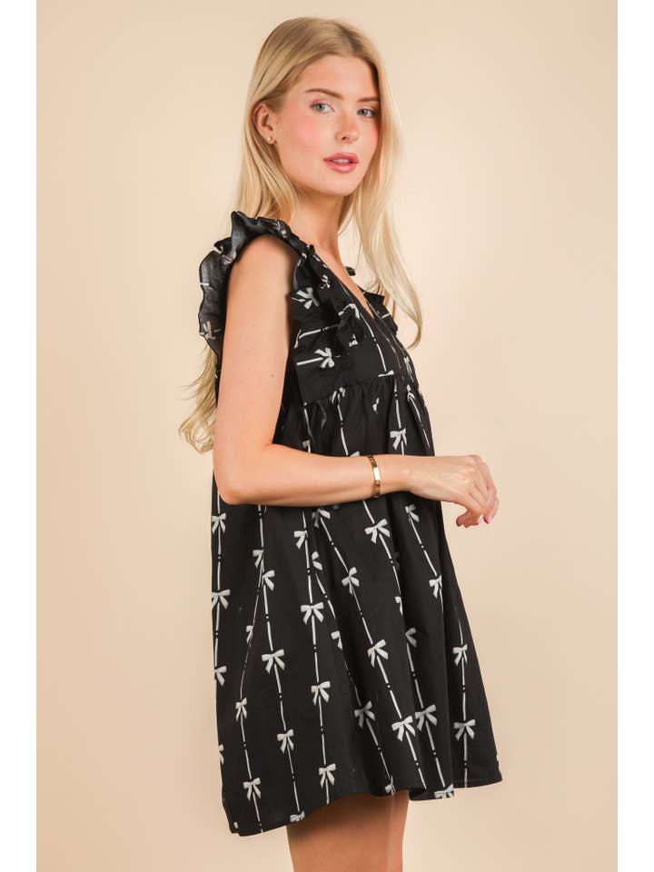 VERY J - Wholesale Dress - Women's - ND31668-Bow Printed Sleeveless Mini Dress3