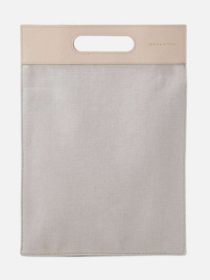 Flat computer tote Sarany - Upcycled Jade Linen for wholesale by Sonika Studio