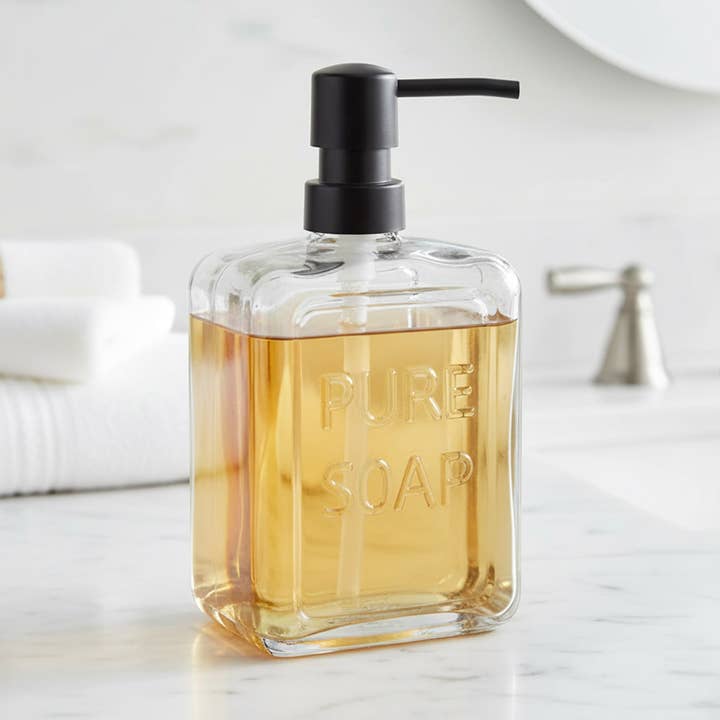 Distributeur de savon en verre de style vintage PURE SOAP Design 18 fl oz pour la vente par Evideco French Home Goods