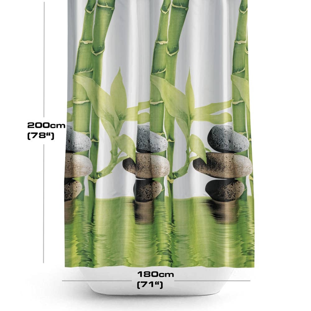 TROPIK HOME - Wholesale Shower Curtain - Bamboo and Stones, Extra Long Fabric Bathroom Shower Curtain3