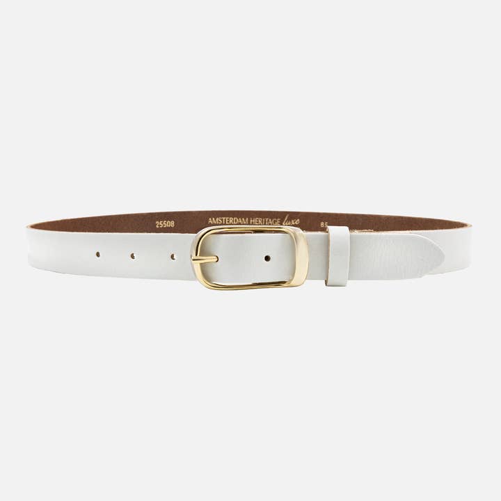 Amsterdam Heritage Leather Belts, Bags, Jackets & Apparel - Wholesale Belt - Women's - Lasse | Gold Buckle Skinny Classic Design Leather Belt Women21