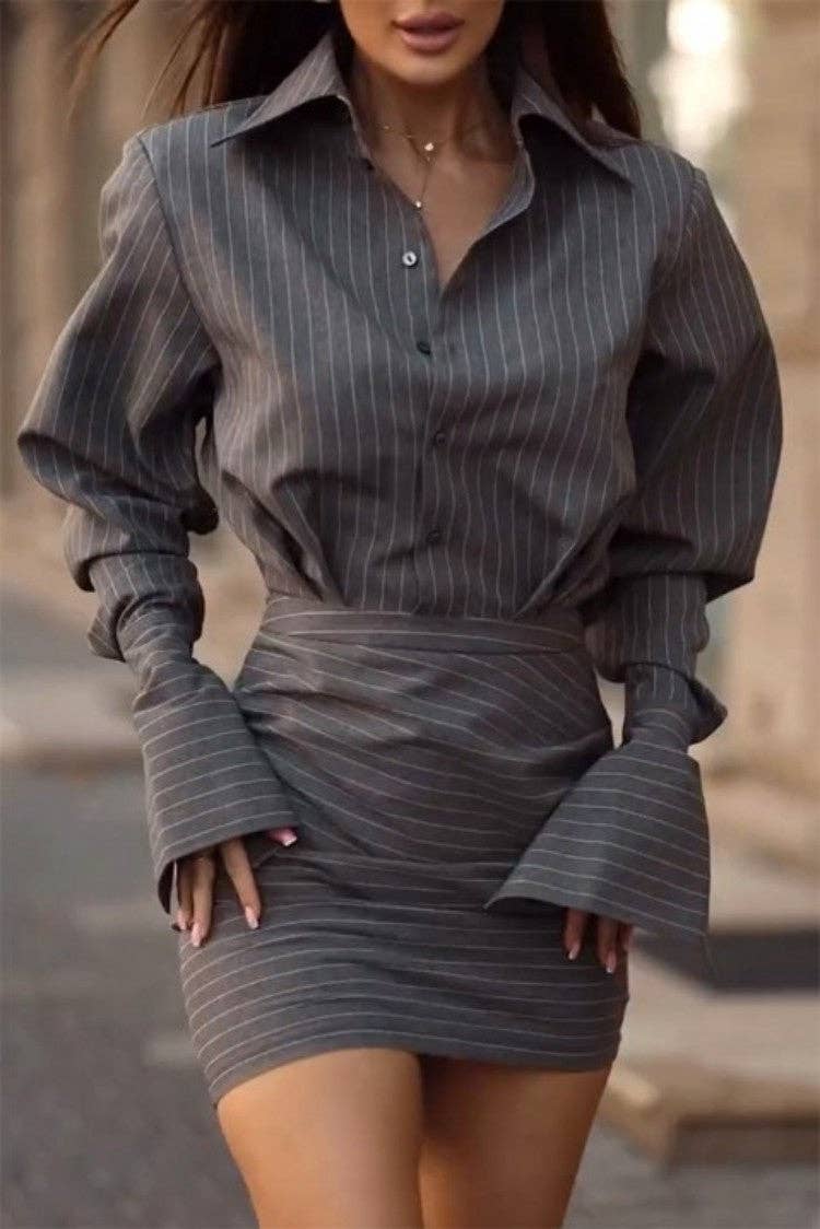 Charcoal Gray 2025 new Striped Spring Set Chic  Effortless Style for wholesale on Faire3