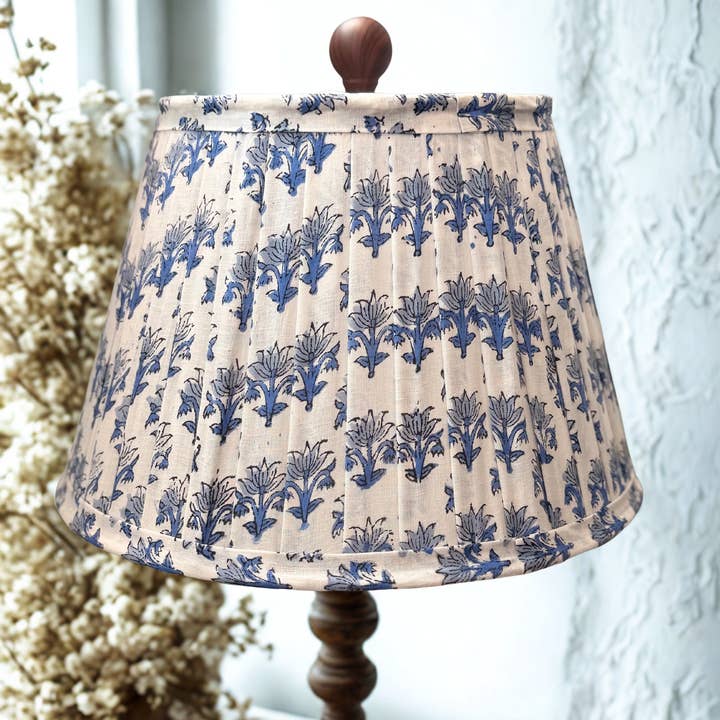 Hand Block Printed Floral Cotton Lampshade | Knife Pleat for wholesale by TerraWeaveHome