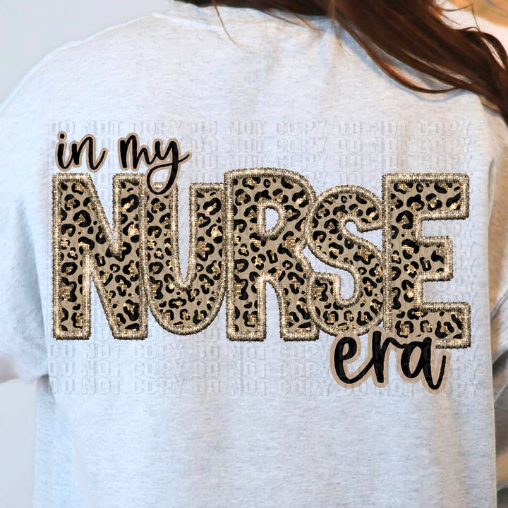 Nurse Era Sparkly Cheetah Faux DTF Transfer for wholesale by K and M Designs