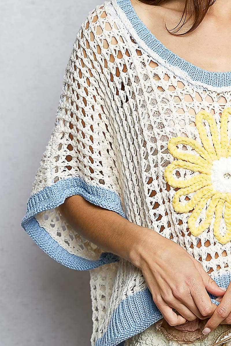 Pol Clothing - Wholesale Knit Top - Women's - Round Neck Sleeveless Floral Thin Sweater Top SALE55