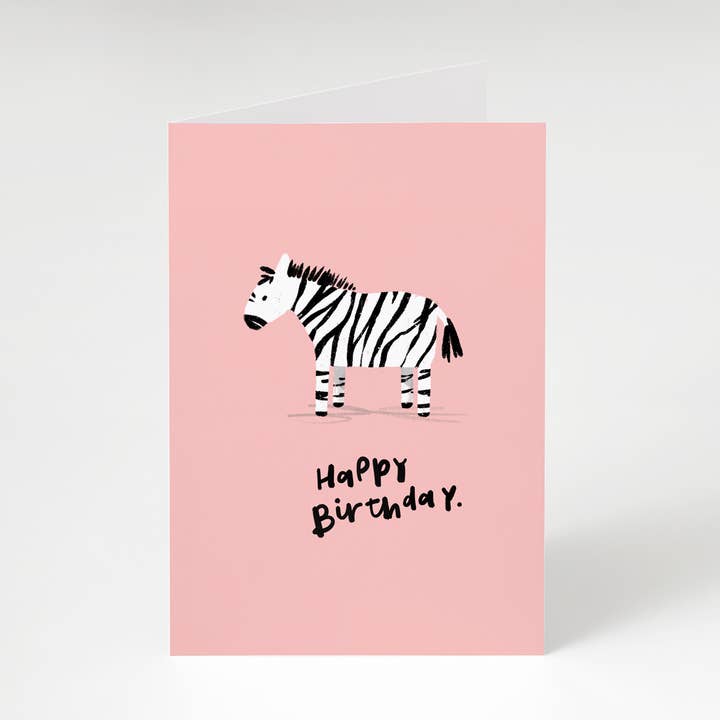 Pink Zebra Happy Birthday Card for wholesale by The Moonlit Press