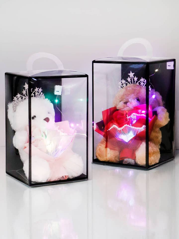 Princess Teddy Bear Soap Rose Bouquet Led Gift Box - 11 Inch for wholesale by Cap Zone