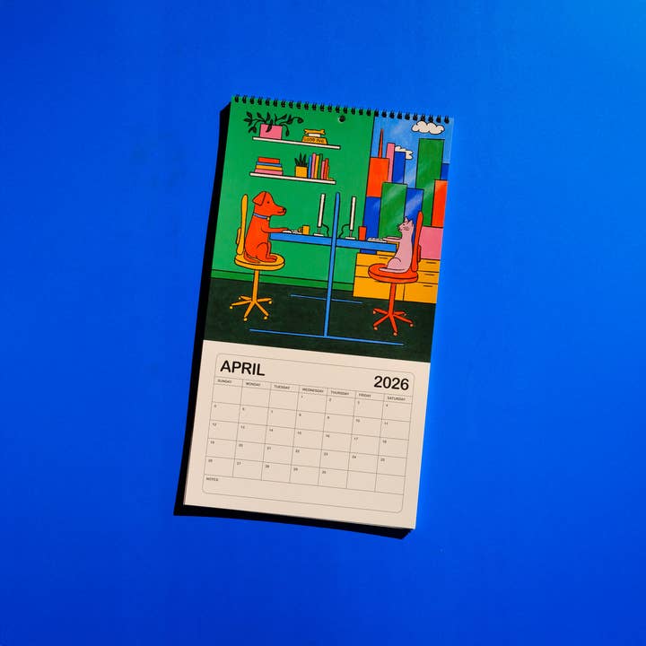 Gab Art & Design – wholesale Calendar – 2026 illustrated wall calendar: a day in the life of corporate cats + dogs2