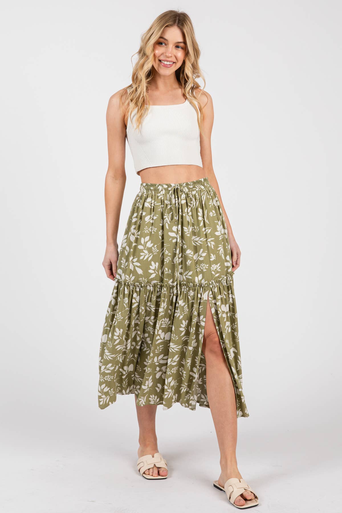 Final Touch – Engroshandel Nederdel - Dame – Printet lagdelt midinederdel med slids - VS30865