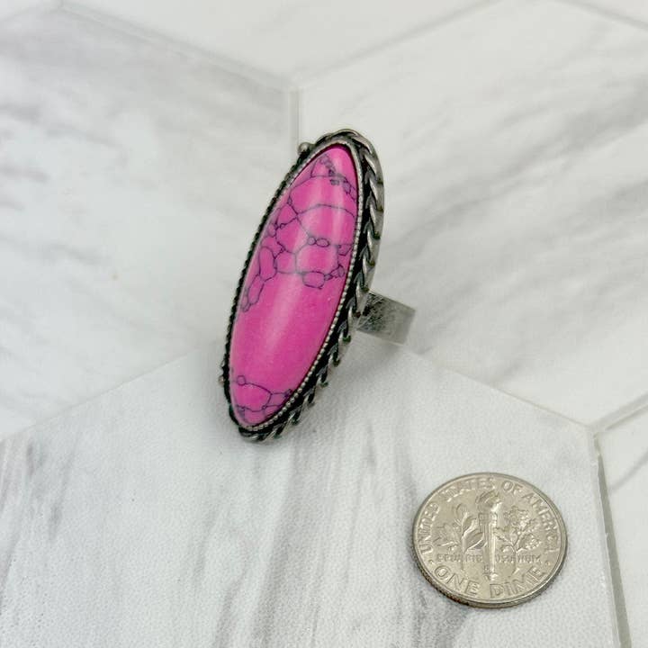 Western Elite Jewelry - Wholesale Cocktail/Statement Ring - RZ231205-101 Silver metal with blue turquoise oval stone adjustable Ring2