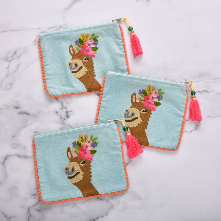 Karma Living - Wholesale Pouch - Women's - 3MXFRPC_SB set/3 DONKEY SOFT.BLUE CHEMRE POUCH 6x8"3