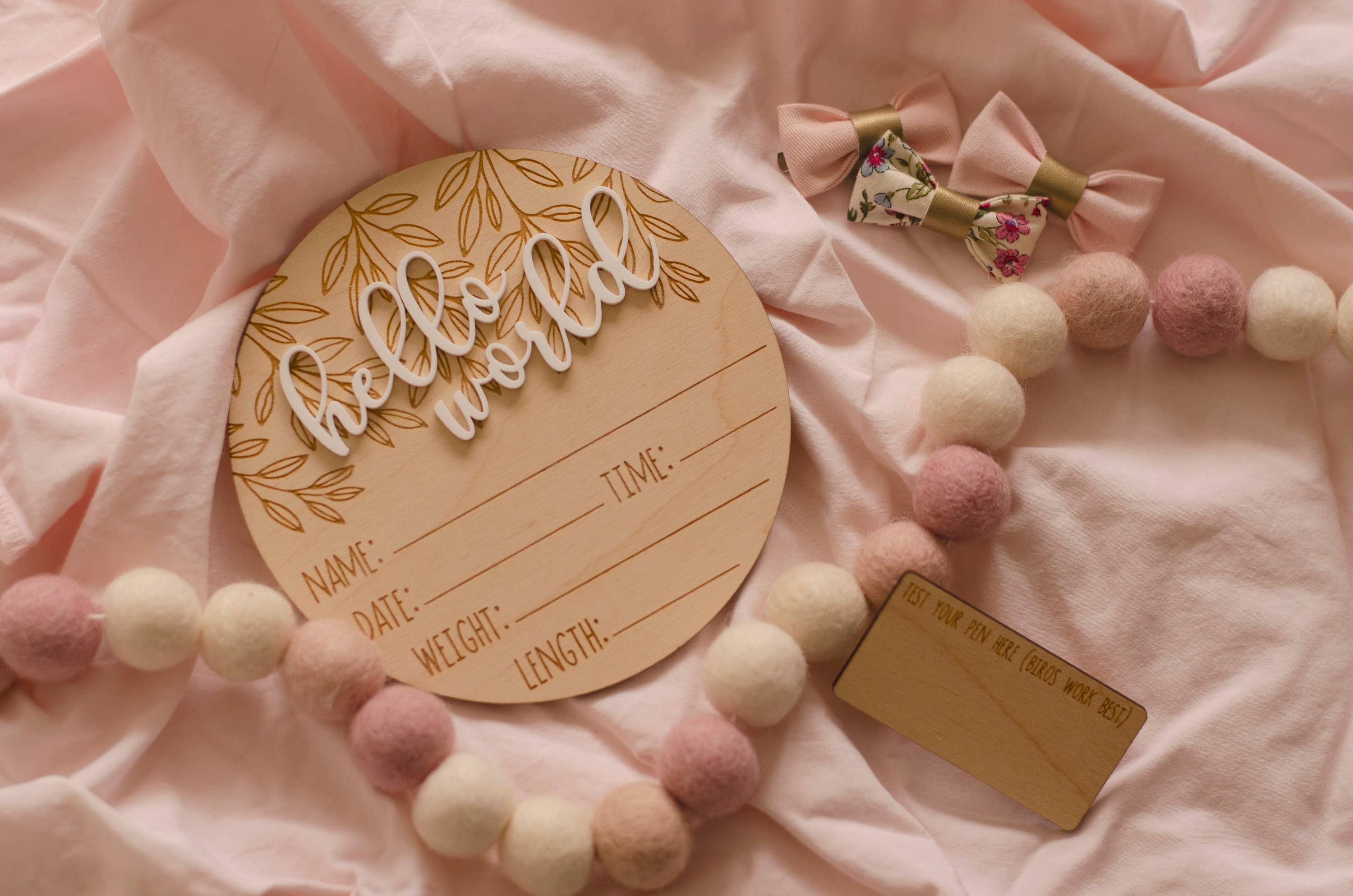 Two Little Hearts - Wholesale Milestone art/keepsake – Child & baby - Hello World New Baby Birth Announcement Wooden Plaque3