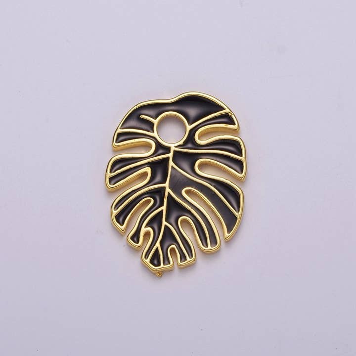 Aim Eternal - Vente Breloques/médailles personnalisées - Collier Bracelet Boucle d'Oreille Pendentif Charm Feuille de Monstera Tropicale en Émail Coloré Plaqué Or Feuille Nature Charm Grand Charm Feuille M-790 - M-8009