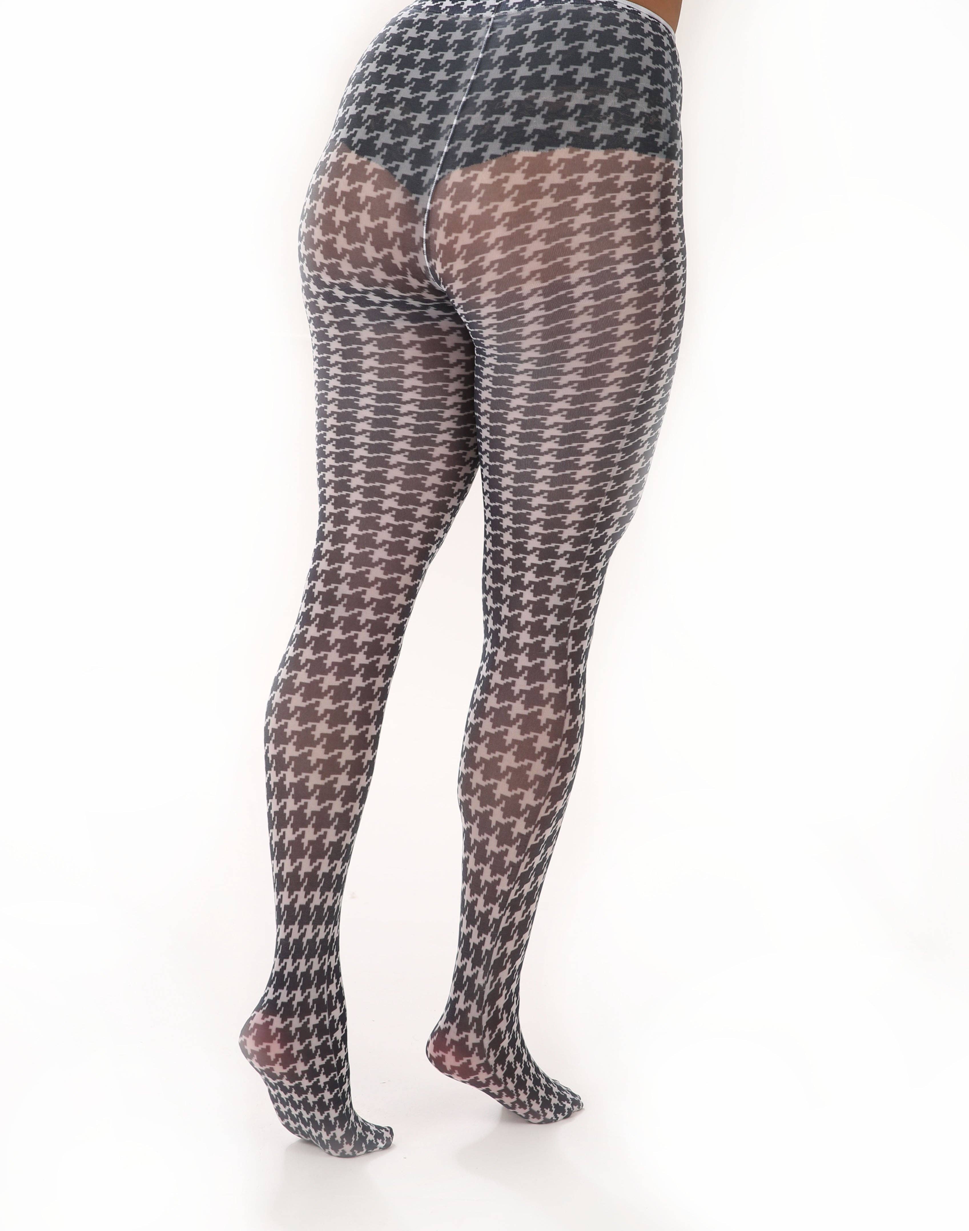 Black White Dogtooth Printed Tights for wholesale on Faire2