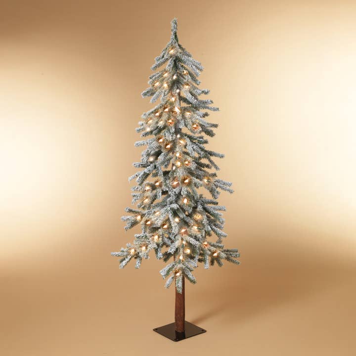 The Gerson Companies - Wholesale Artificial Christmas Tree - 5'H Lighted Holiday Flocked Skinny Christmas Pine Tree
