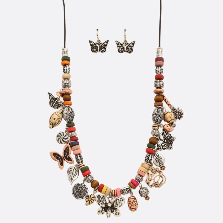 Mtb BUTTERFLY CHARM BEADED NECKLACE QNE-16125 for wholesale on Faire