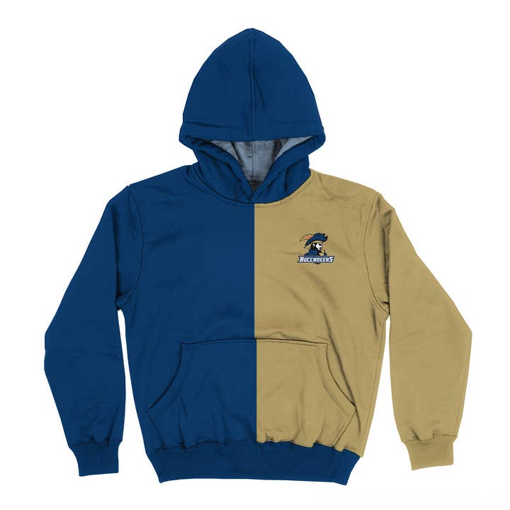 Charleston Southern Buccaneers Vive La Fete Color Block Youth Blue Gold Fleece Long Sleeve Hoodie V2 for wholesale by Vive La Fete