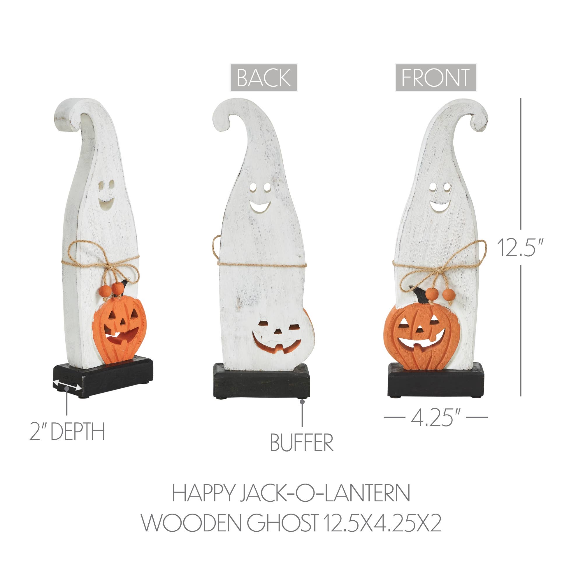 VHC Brands - Vente Décorations de table - Figurine décorative fantaisiste en bois de citrouille Jack O Lantern fantôme pour table, accent festif d'automne pour Halloween, 12,5 pouces3