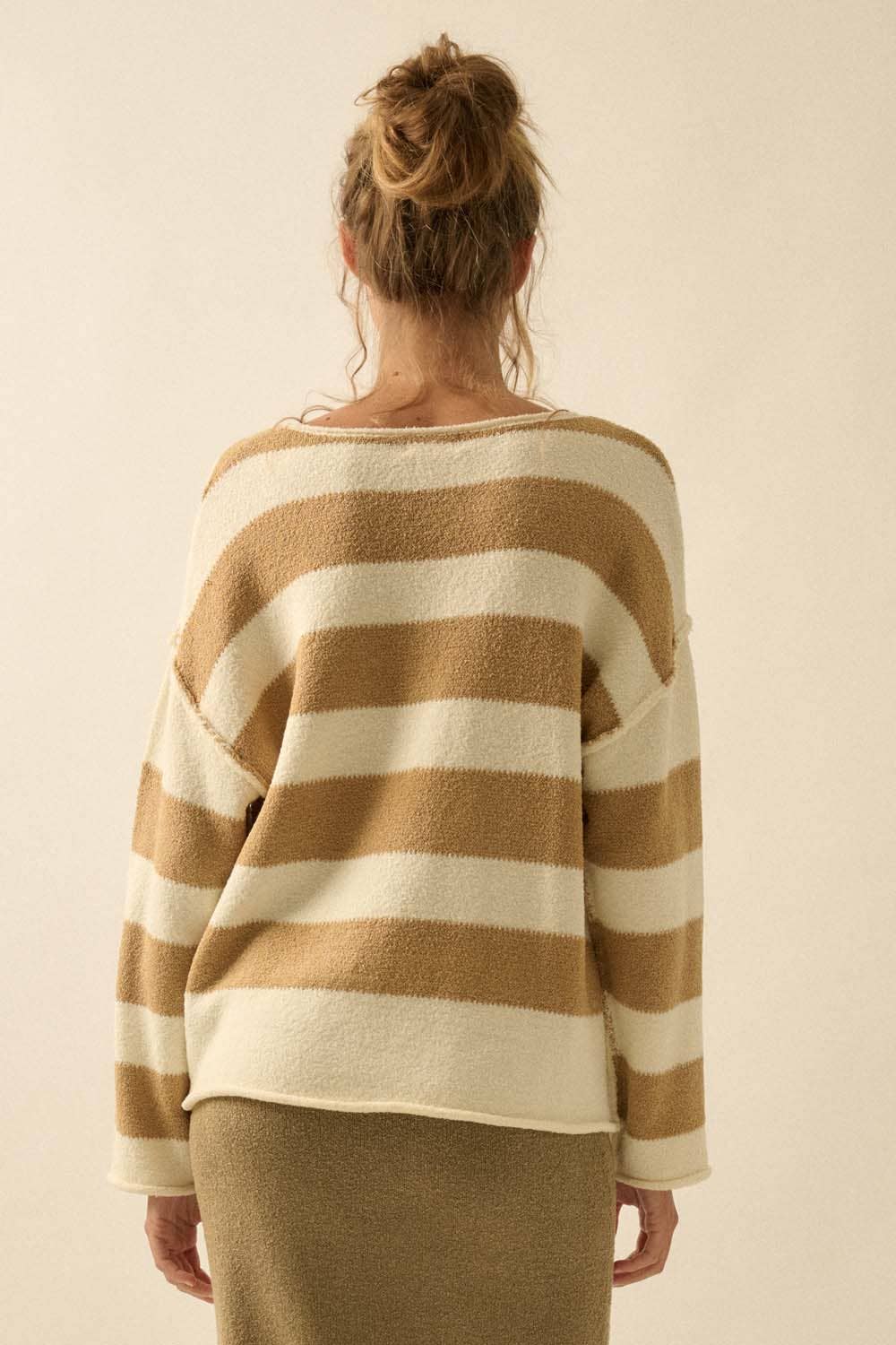 Promesa USA - Wholesale Knit Sweater - Women's - Textured Striped Knit Rolled-Edge Sweater5