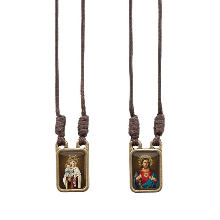 Oremus Mercy - Wholesale Prayer Beads Necklace - Scapular Sacred Heart of Jesus + Lady of Mt. Carmel 15.25"
