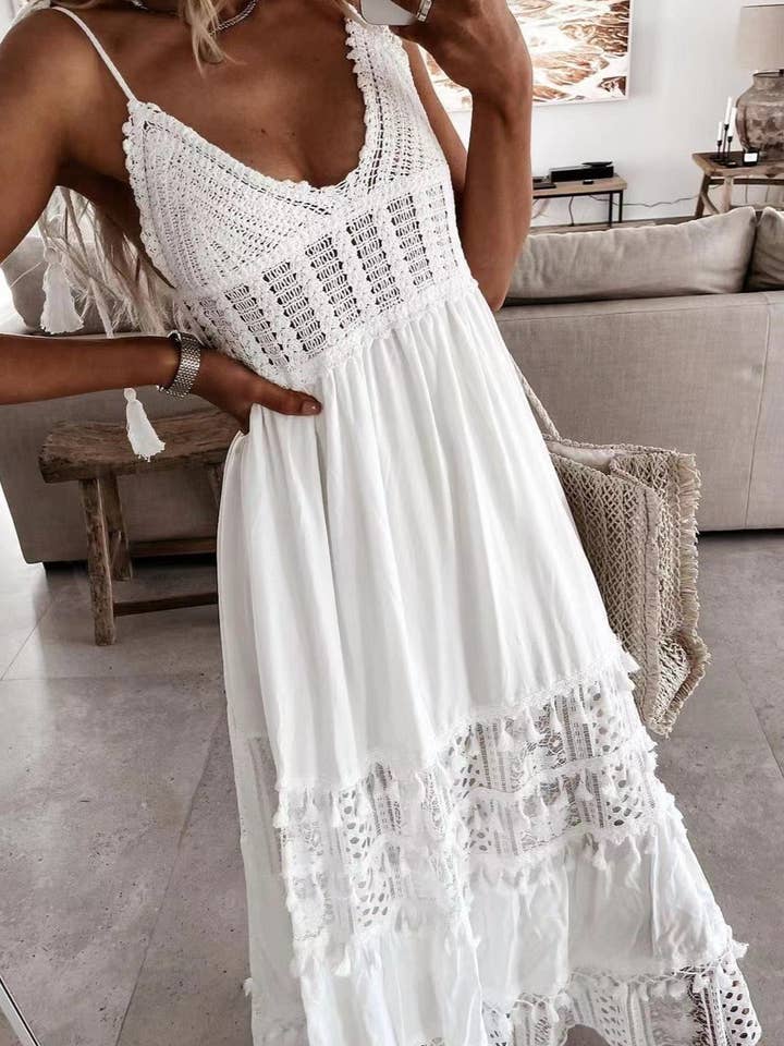 Rosa Clothing - Wholesale Dress - Women's - Bohemian Crochet tassel Lace large swing flare dress