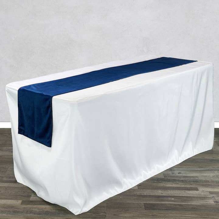 YOUR CHAIR COVERS - Wholesale Table Runner - 14 x 108 Inch Velvet Table Runner Navy Blue2
