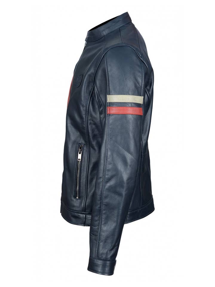NAVY VALTER genuine leather biker jacket for wholesale on Faire
