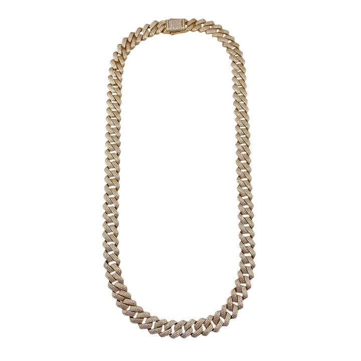 CZ Square Curb 12mm Gold Plated Sterling Silver Chain Bracelet Necklace for wholesale by Select Lines