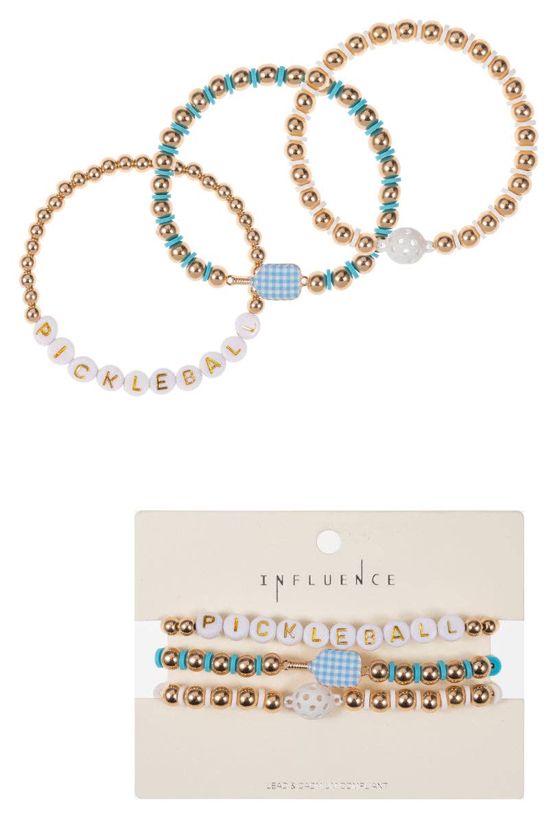 Designature New York - Wholesale Jewelry Set - Sports Pickleball Shaped 3 Set Stretch Bracelet0