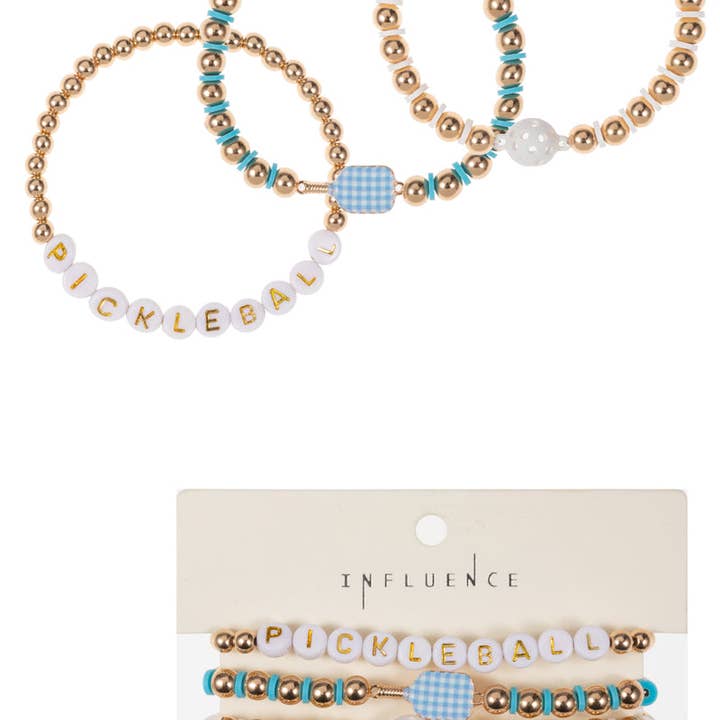 Designature New York - Wholesale Jewelry Set - Sports Pickleball Shaped 3 Set Stretch Bracelet