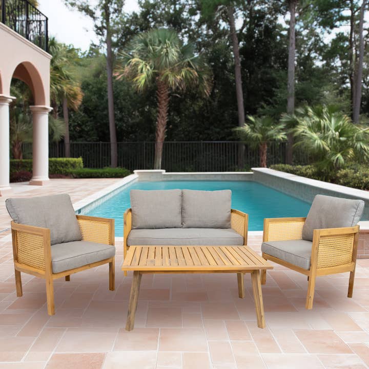 Sanibel 4-Piece Acacia Outdoor Conversation Set - Gray for wholesale by Sunnydaze Decor