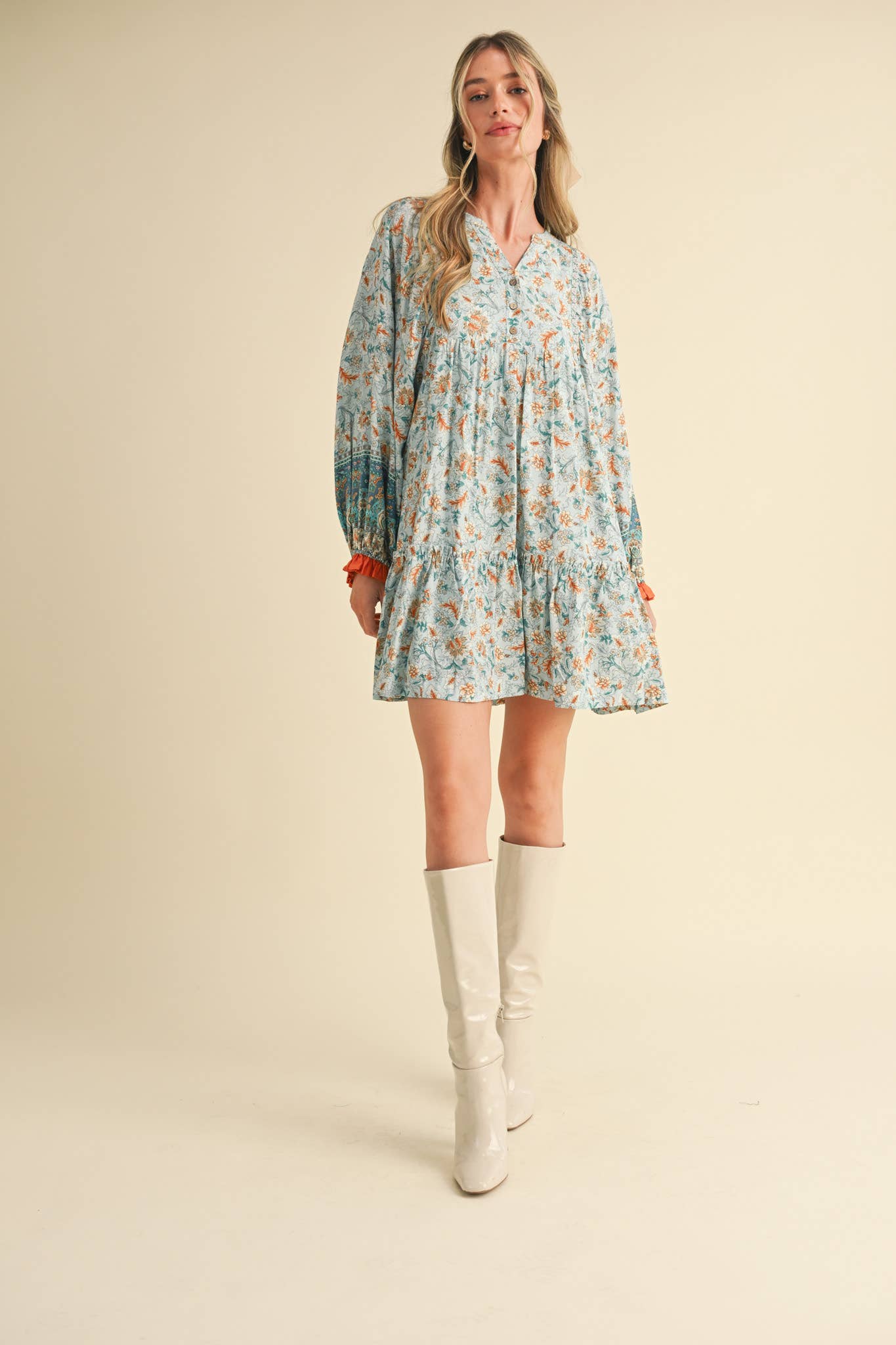 &MERCI - Wholesale Dress - Women's - EXCLUSIVE PRINT PUFF SLEEVE TIERED BABYDOLL DRESS MDR34904