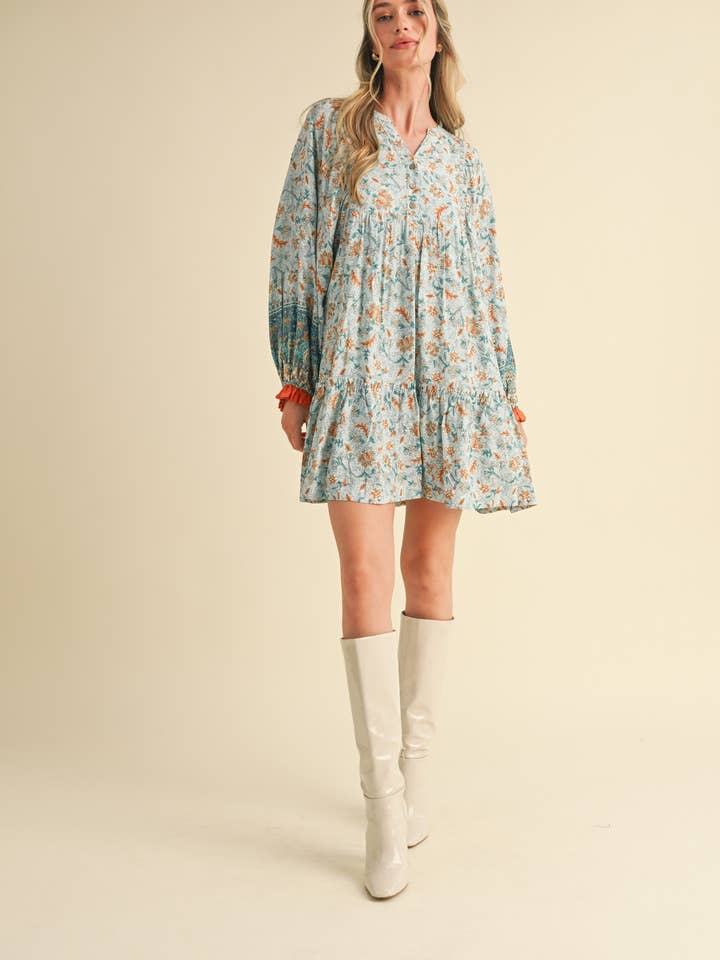 &MERCI - Wholesale Dress - Women's - EXCLUSIVE PRINT PUFF SLEEVE TIERED BABYDOLL DRESS MDR34904