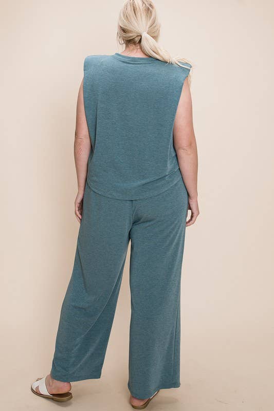 Emerald Collection - Wholesale Lounge Set - Women's - ETK-8338-PL Plus Size Shoulder Pad Top and Pants Lounge Set5