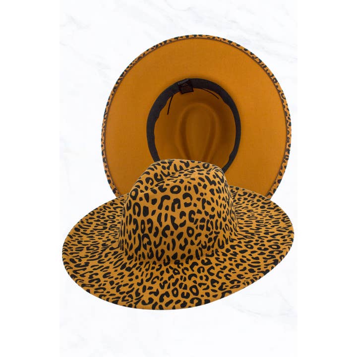 Suzie Q USA - Wholesale Fedora - Women's - Big Brim Peach Heart Top Leopard Jazz Fedora Hat