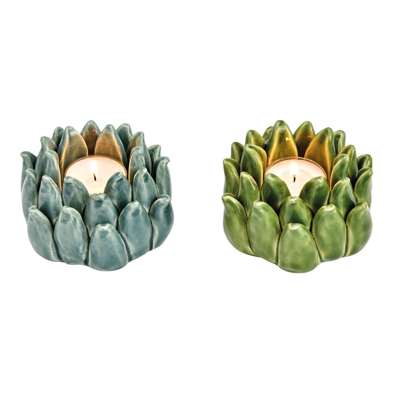 Wurm - Wholesale Christmas Decoration - Lotus tealight holder made of green ceramic, set of 2, (W/H/D) 10x7x10cm0