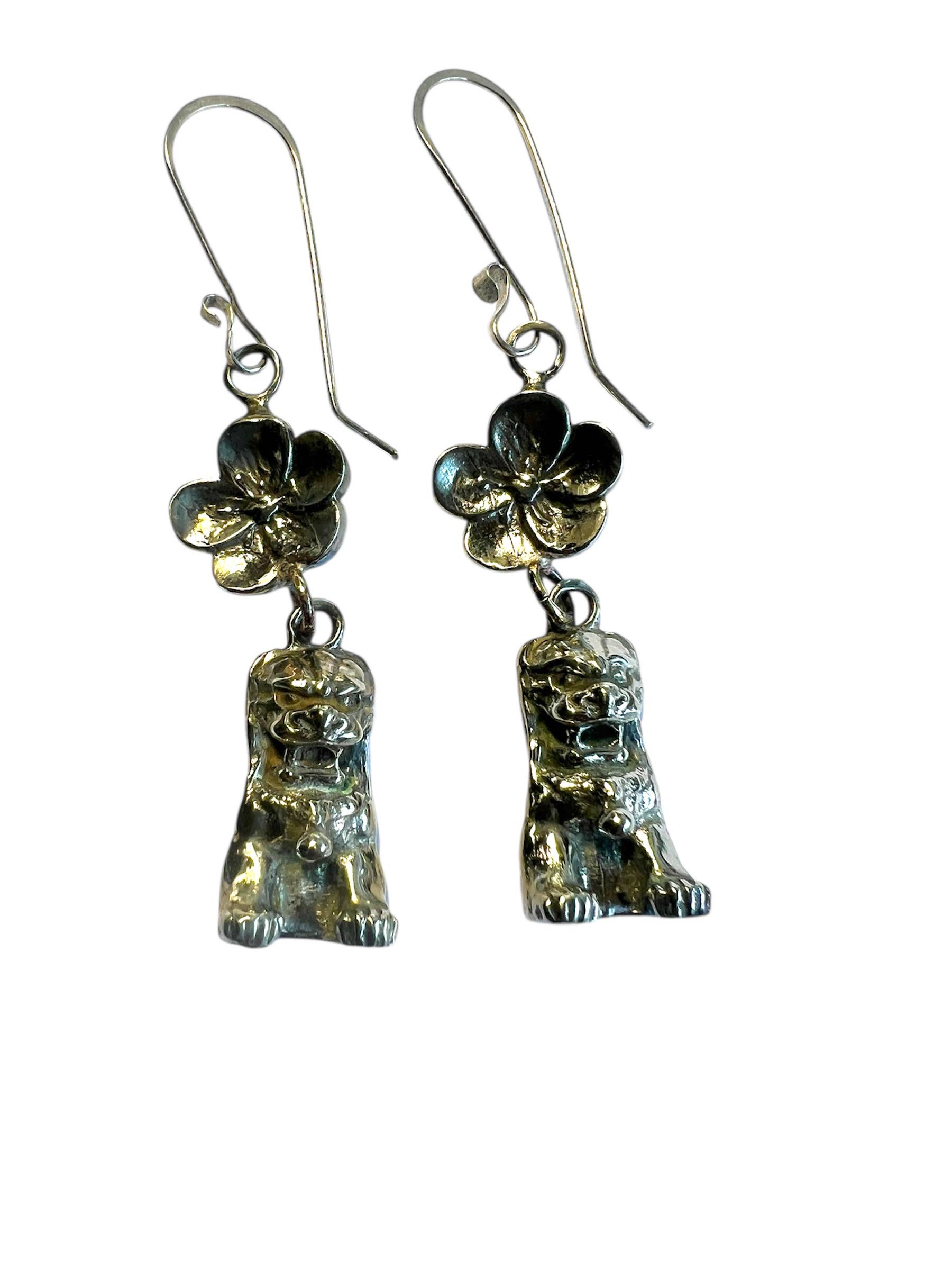 Hi Octane | SilverBotanica - Wholesale Dangle Earrings - Foo Dog & Blossom Chinoiserie Earrings 2