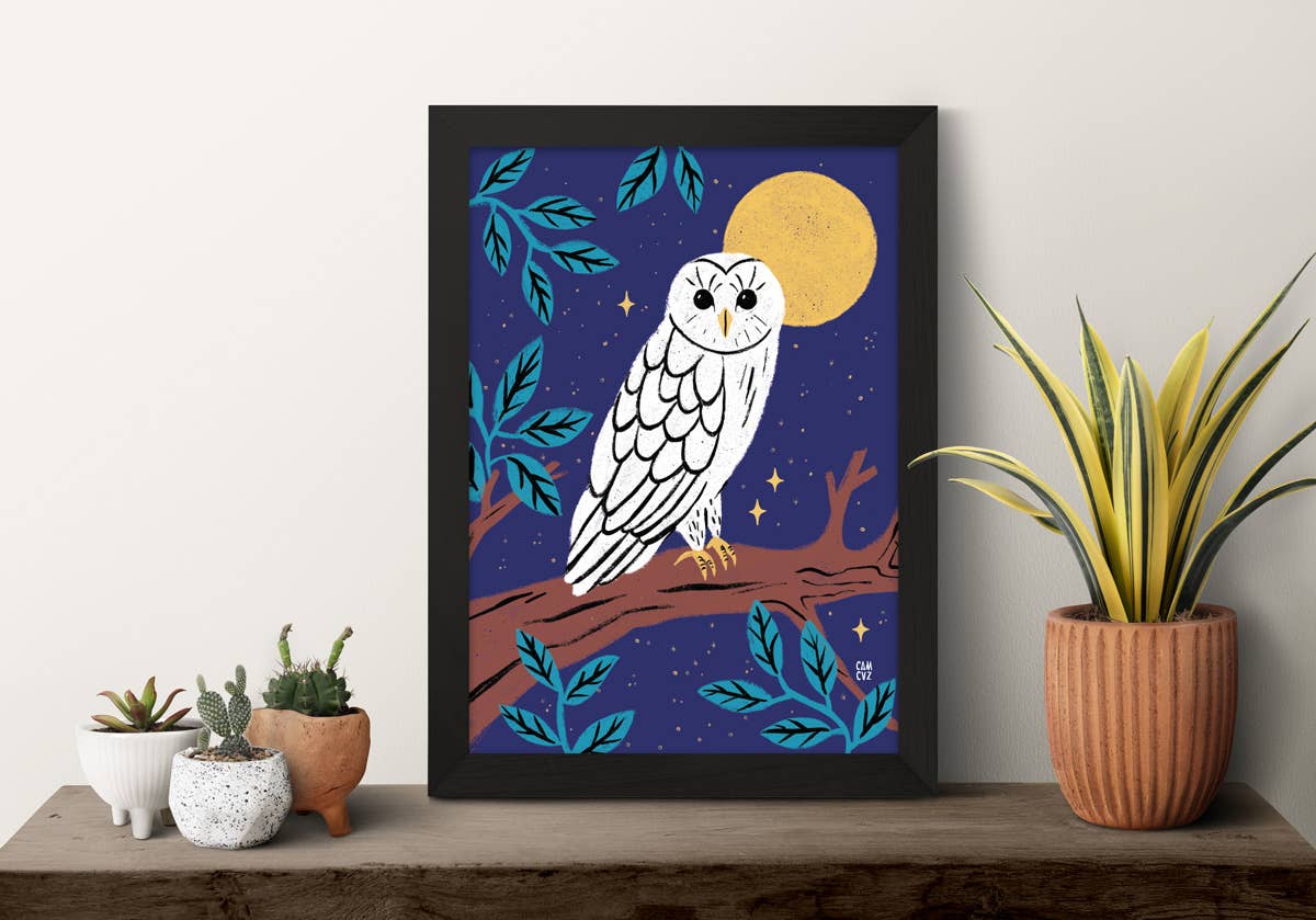 Camille Cauvez illustration et papeterie – Engroshandel Plakat – Ugle i natten | uglebarn julefugleplakat2