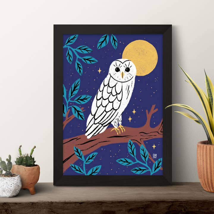 Camille Cauvez illustration et papeterie – Engroshandel Plakat – Ugle i natten | uglebarn julefugleplakat2