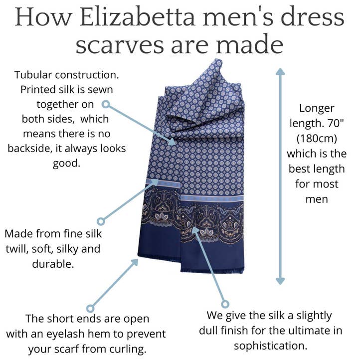 Elizabetta Made in Italy USA - Wholesale Scarf - Men's - Ferrara - Silk Scarf - Blue